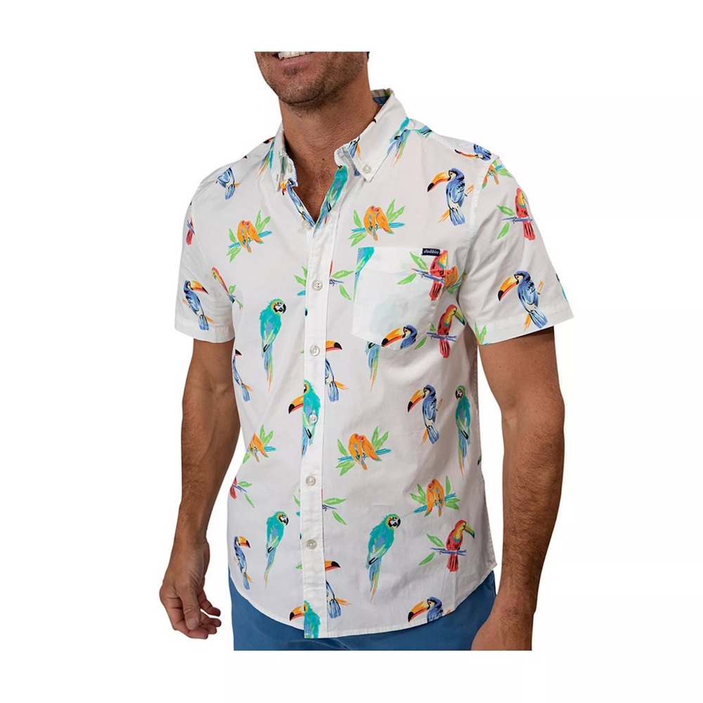 Chubbies White Casual Button Down Shirt Tropical Print